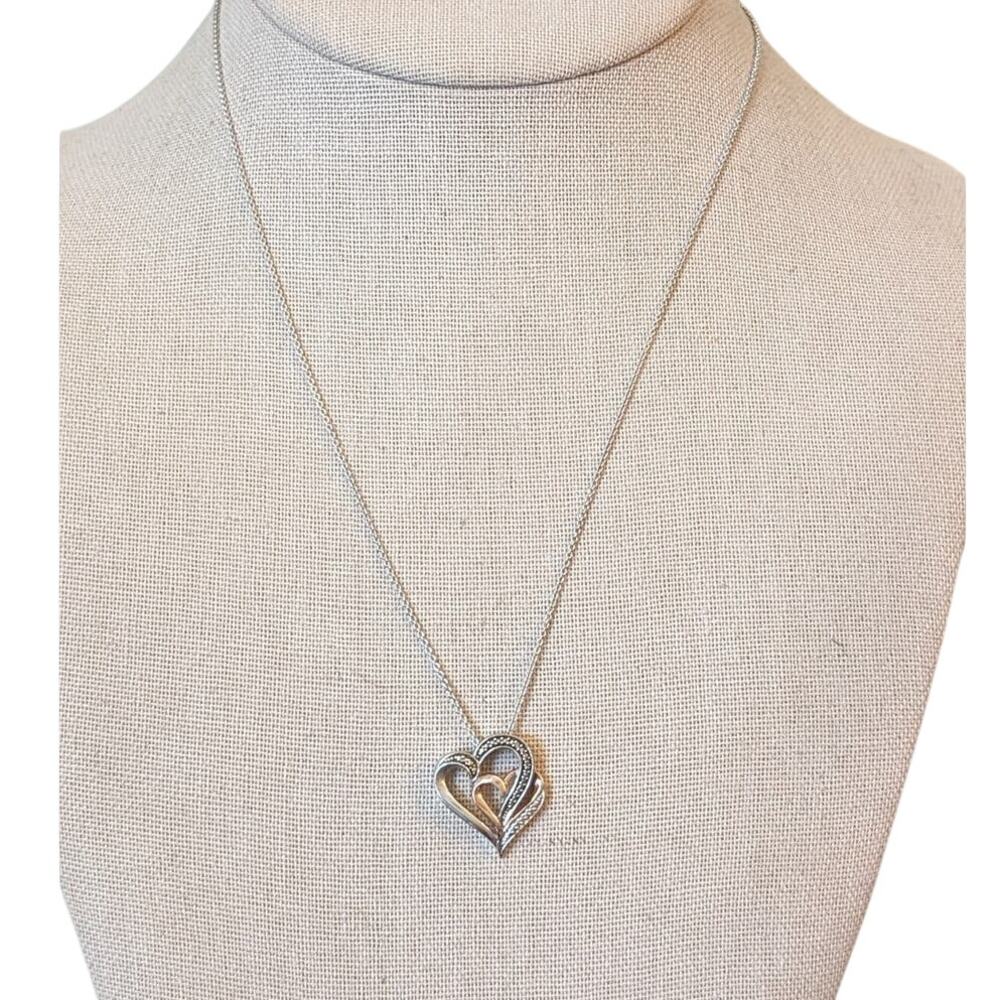 JWBR 925 Two-Toned Double Heart Pendant on 925 Italian KA 1772 Silver 18" Chain